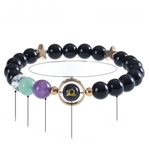 8mm Obsidian and Blue Sandstone Zodiac Bracelet with adjustable beaded crystal stones
