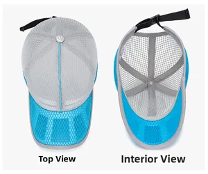 Detail view of breathable mesh kids baseball cap showing top angle and inner structure