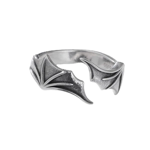 Vintage 999 silver bat wing open ring with distressed metal texture for men