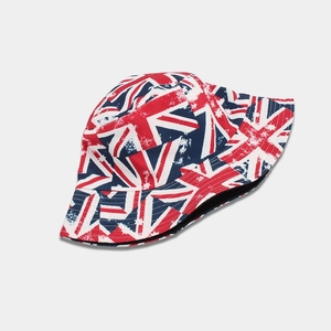 Detailed view of vintage Australian flag bucket hat with distressed print and stars