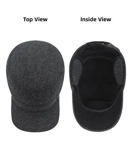 Detailed top view and warm inner lining of a thick winter flat cap for elderly men