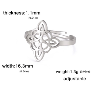 Adjustable silver Celtic witch knot ring in stainless steel, 16.3mm width design