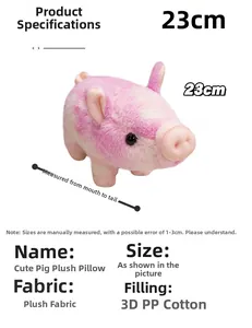 Détail d'un doudou cochon de 23cm avec rembourrage en coton PP et texture en velours rose