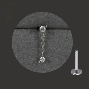 Detailed size measurement of G23 titanium labret stud with crystal chain pendant