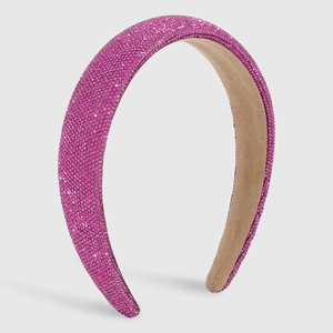 Luxe padded headband with shimmering rose pink rhinestones and a soft velvet lining