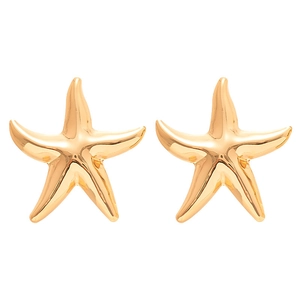 Minimalist gold starfish stud earrings with a polished metallic finish and ocean design