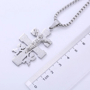 Collana con ciondolo a croce e freccia in acciaio inossidabile con scala di misura