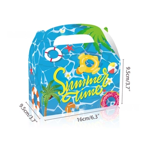 Summer time paper gift box with beach elements and dimensions 16x9.5x9.5 cm