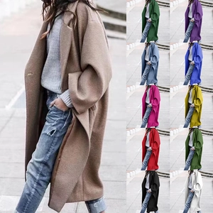 Women's long wool blend coat featuring oversized lapels in various vibrant autumn colors