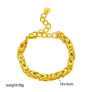 Golden Byzantine style stainless steel chain bracelet with adjustable 14+5cm length