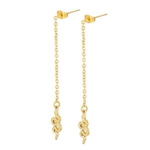 French vintage gold snake pendant chain earrings in polished titanium steel for women