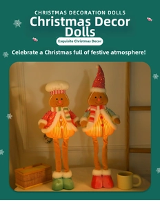 Illuminated telescopic gingerbread doll with red scarf for Christmas tree decoration