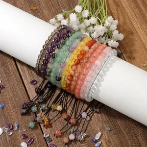 Adjustable 6mm natural stone bead bracelet with amethyst and turquoise for men and women