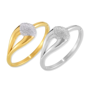 Elegant geometric titanium steel bracelets in gold and silver with sparkling micro-pave crystals