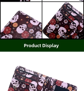 Detailed interior of skull and spider print wallet showing card slots and ID window