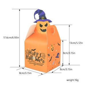 Orange Halloween pumpkin gift box with Happy Halloween text and size dimensions
