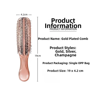 Detail view of the rose gold scalp massage comb showing dimensions of 19cm by 4.2cm
