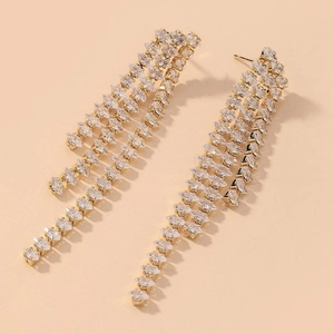Alloy Rhinestone Long Tassel Earrings With 925 Sterling Silver Earring Post Elegant Luxury Jewelry For Women Party