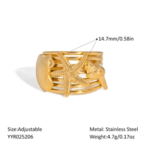 Détails de la bague étoile de mer ajustable en acier inoxydable avec dimensions