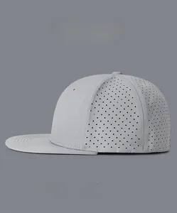 Detailed side view of grey hip hop hat showing laser-cut ventilation holes and 9 color options
