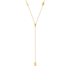 Elegante collana a Y dorata con pendenti a lettere LOVE su una catena lunga e sottile