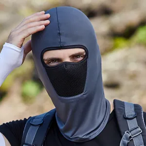 Grey cycling face mask for sun protection with breathable mesh panel for outdoor sports