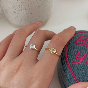 Heart Ring 925 Sterling Silver Zircon Minimalist Adjustable Open Band Korean Style Elegant Jewelry For Women