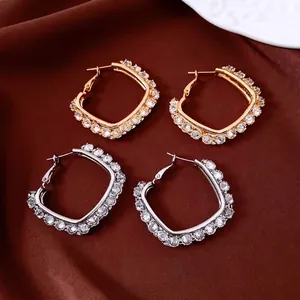 18K Echt Vergoldete Kupfer Zirkonia Quadratische Creolen Für Damen Elegante Mode Schmuck Mit Silber Ohrringpfosten