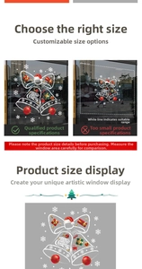 Size guide for Christmas window stickers showing bell and snowflake decals on glass