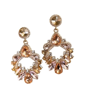 Elegant geometric drop tassel earrings with sparkling crystals and silver needle studs