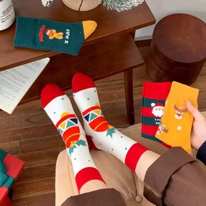 Festive Christmas cotton crew socks with colorful cartoon patterns for men and women
