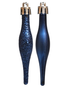 Détails des suspensions de Noël bleu foncé en forme de larme avec paillettes et fini mat