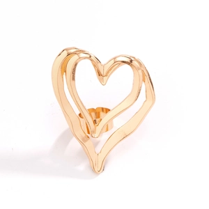 Stylish gold hollow double layered heart ring with intricate vintage metal patterns