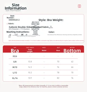 Tabella taglie per reggiseno sportivo yoga con misure da XS a XL in misto poliestere