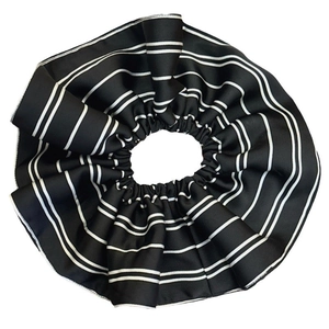 Elegant black and white striped satin scrunchie with high elasticity for ponytails