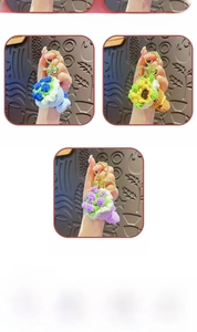 Crochet plush flower bouquet keychain set with colorful roses and sunflower charms