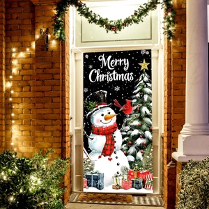 Outdoor Christmas snowman garden flag featuring Merry Christmas greeting on red brick wall