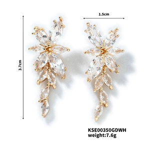 Detailed size view of flower drop earrings with marquise cubic zirconia 3.7x1.5cm