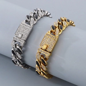 Men's Cuban Link Bracelet Titanium Steel Rhinestone Enamel Hip Hop Punk Style Jewelry Retro Accessory For Daily Wear