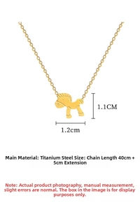 Detail of 18K gold plated titanium steel horse pendant with 40+5cm adjustable chain