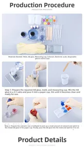 DIY epoxy resin kit showing 3:1 ratio AB glue with silicone molds and sequins