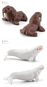 Detailed realistic walrus and beluga whale animal figurines for educational playsets
