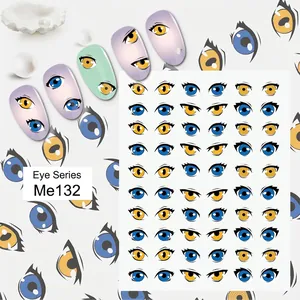 Detail of Me132 anime style evil eye nail stickers with various colorful pupil designs
