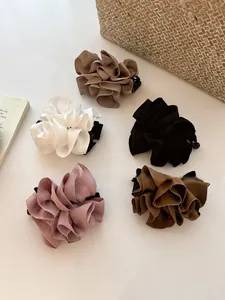Lot de 5 grandes barrettes à cheveux plissées en soie aux couleurs neutres élégantes