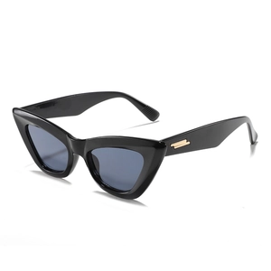 Classic black cat-eye sunglasses for women with gray lenses and gold metal accents