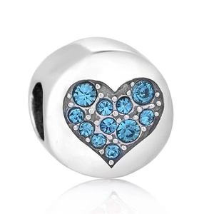 Abalorio de corazón en plata 925 con cristales azules para pulseras de bricolaje