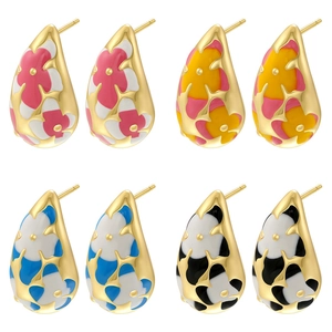 Elegant gold-plated drop earrings with floral enamel in multiple color variants
