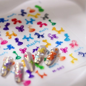 3D embossed jelly nail art stickers with colorful balloon dogs butterflies and swans M-563