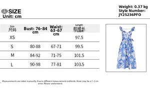 Detailed size chart for women floral backless dress with bust and waist measurements