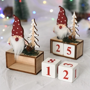 Wooden Christmas countdown calendar with Santa Claus and tree ornaments for festive decor